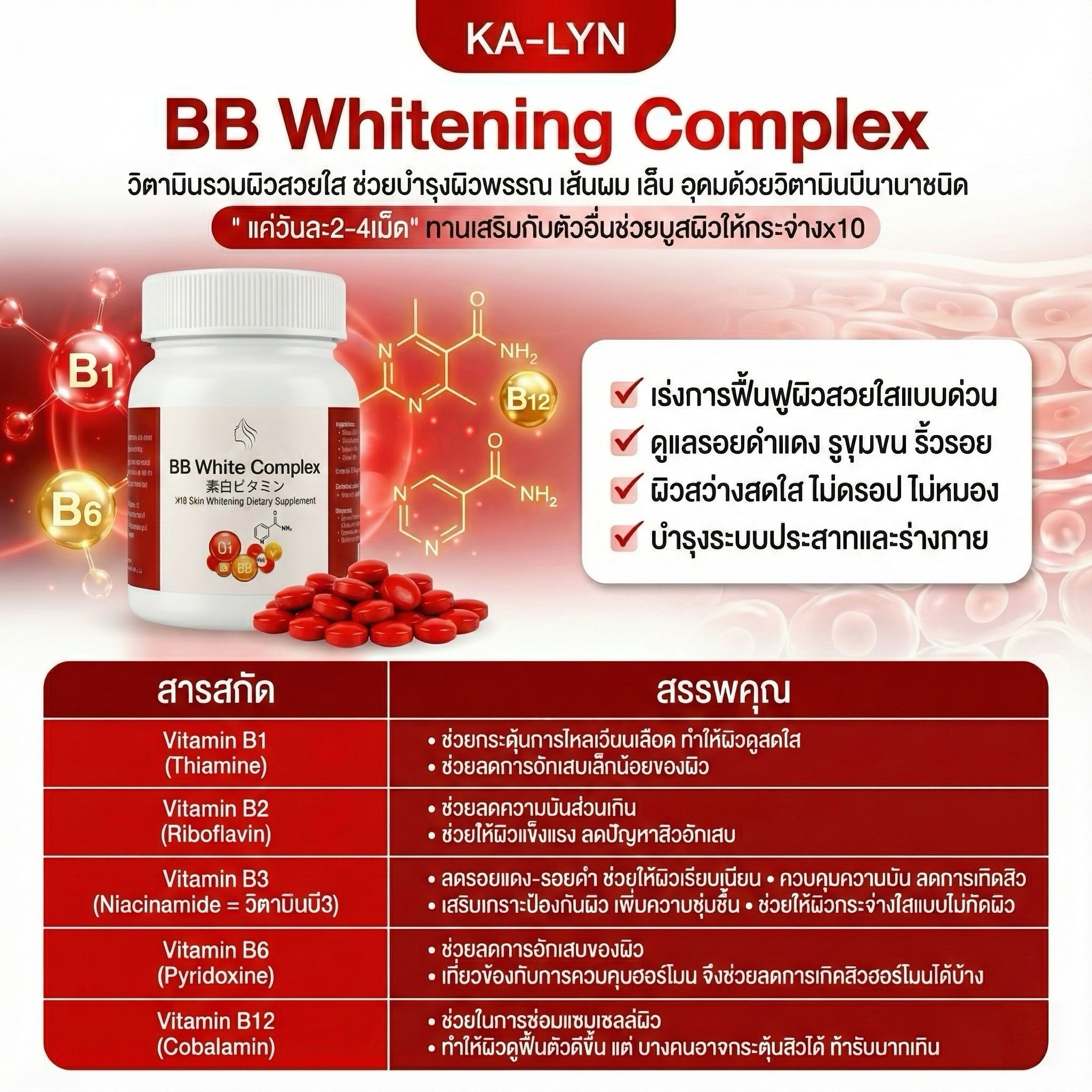 BBแดง วิตามินบีบีแดง ไวท์เทนนิ่งบำรุงผิวใสเลือดฝาด - Image 3
