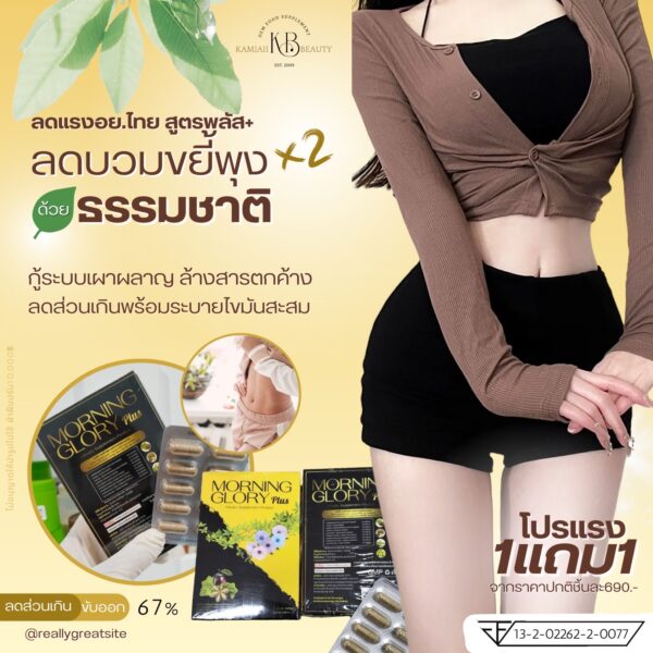 💛โปร1แถม1 ลดแรงอย.ไทย ลดบวมดีท็อกเร่งเผาผลาญ+คุมหิวสำหรับสายดื้อ Morning glory สารสกัดธรรมชาติ ขยี้พุง ลดส่วนเกินด่วน - Image 2