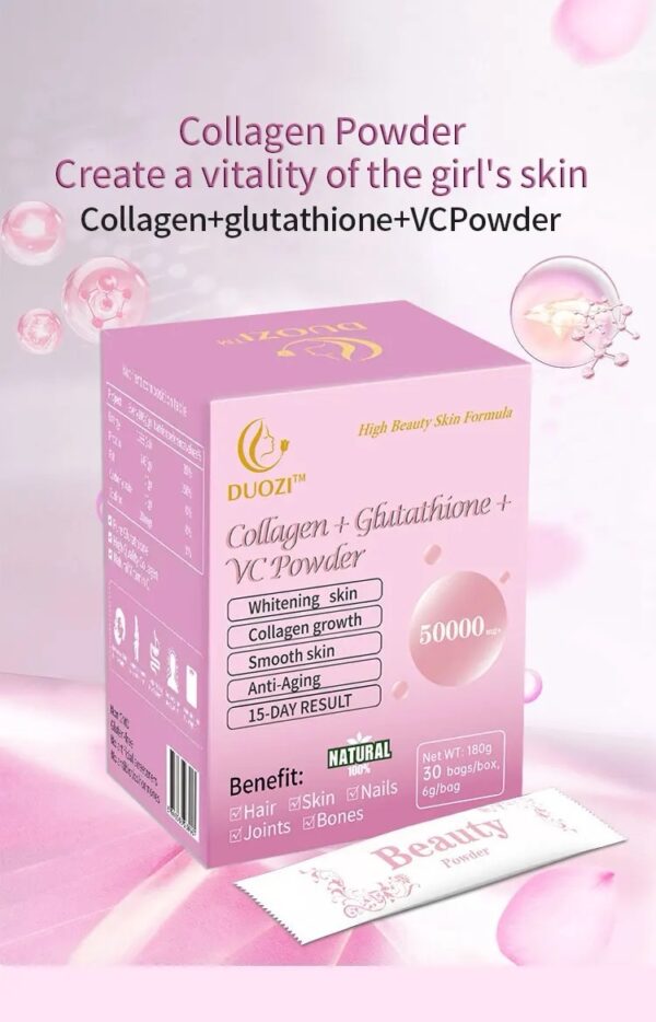 🇰🇷[พร้อมส่งในไทย] DUOZI ผงชงกลูต้าคอลลาเจนอาหารผิวเกาหลีปริมาณสูง50,000mg. |1กล่อง30ซอง| ขาวด่วนลดฝ้ากระจุดดำบำรุงผมเล็บ - Image 4