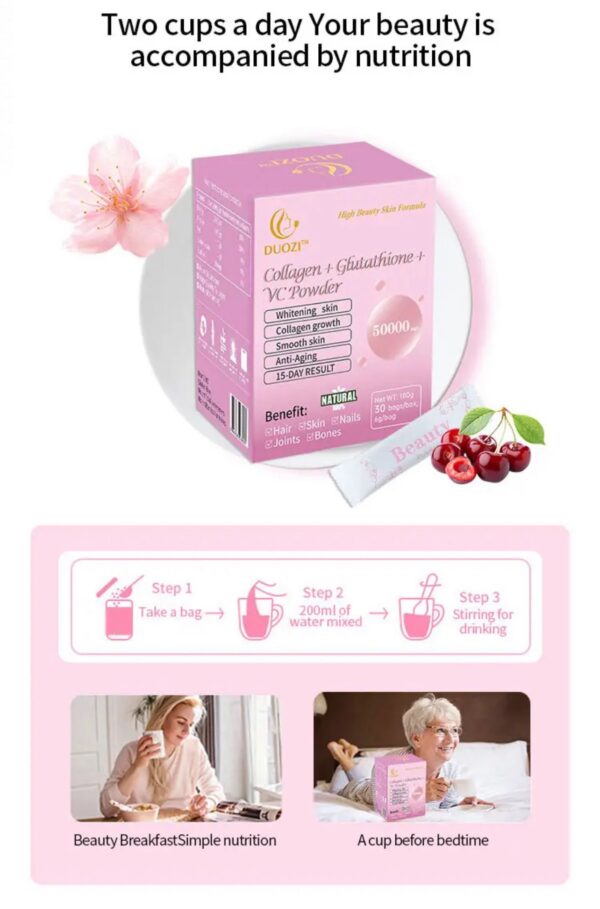 🇰🇷[พร้อมส่งในไทย] DUOZI ผงชงกลูต้าคอลลาเจนอาหารผิวเกาหลีปริมาณสูง50,000mg. |1กล่อง30ซอง| ขาวด่วนลดฝ้ากระจุดดำบำรุงผมเล็บ - Image 8
