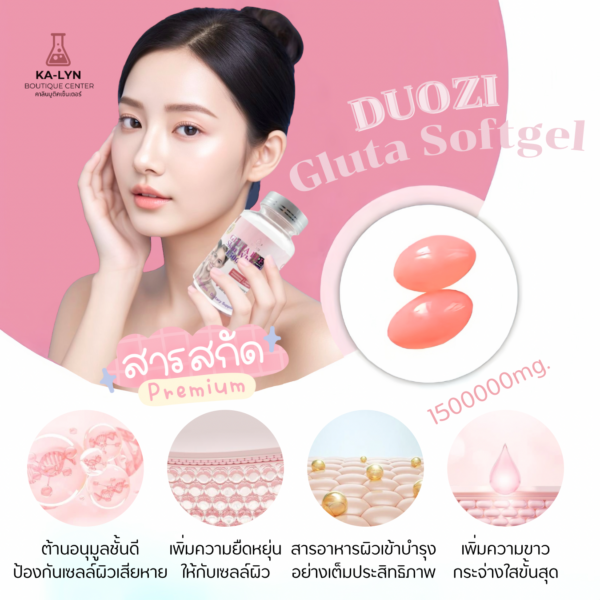 🇺🇸กลูต้าสด+อาหารผิวซอฟเจลปริมาณสูง กระปุก200เม็ด DUOZI Gluta Skin Whitening 1500000mg U.S.A. สารสกัดเข้มข้นผิวกระจ่างใส จบปัญหาผิวด่วน
